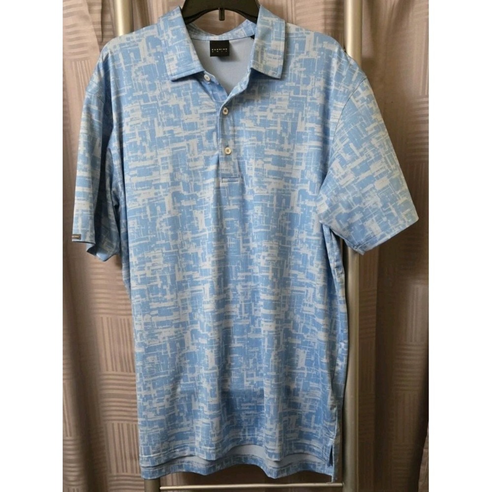 Dunning Golf Polo Shirt Mens Large Light Blue Abstract‎ Performance Short Sleeve